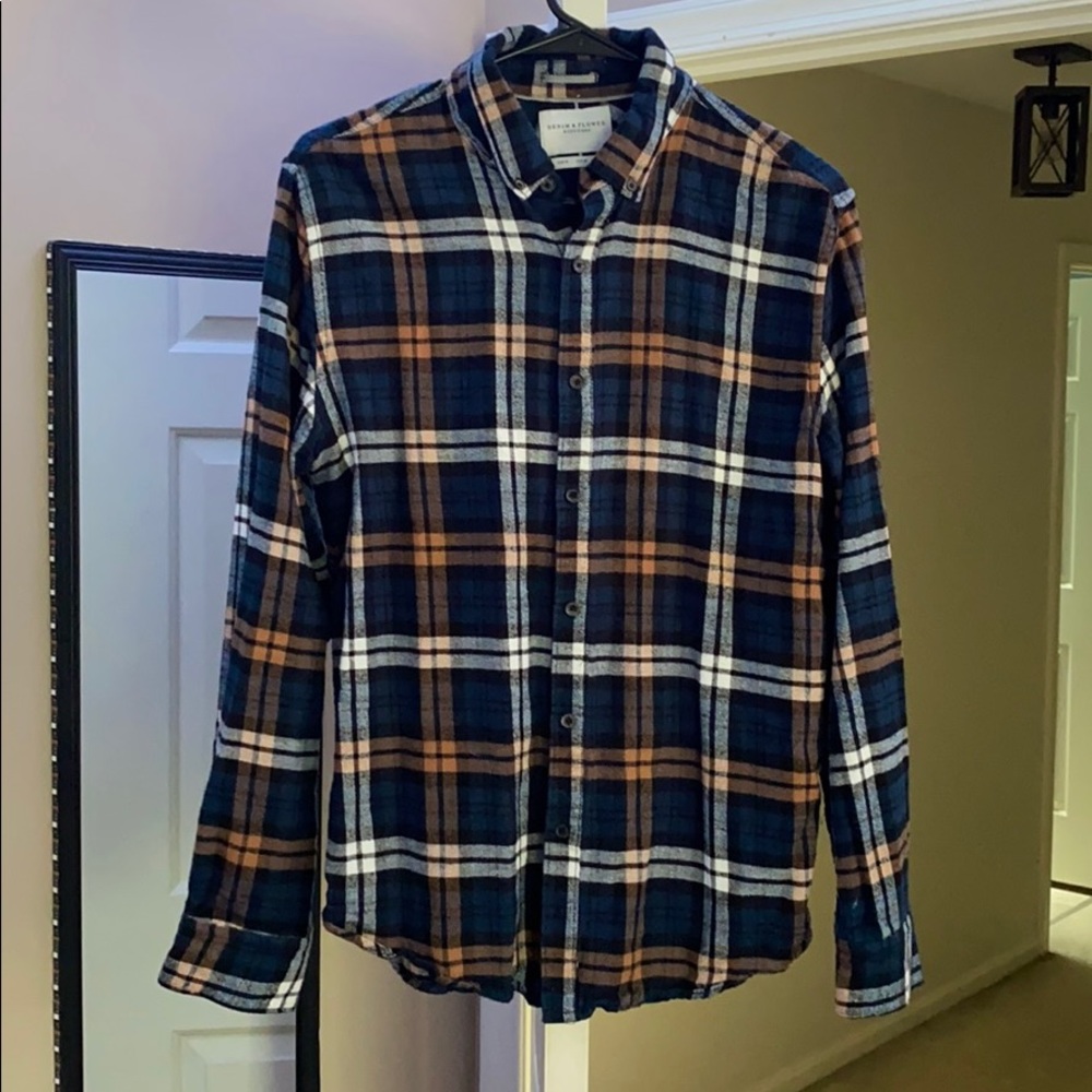 Denim & Flower Navy/White/Orange Flannel